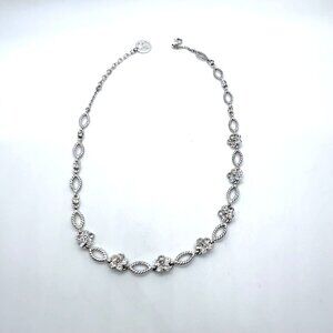 Vintage Crown Trifari  Choker Necklace Silver-Tone Rhinestone Flower Rope 17"